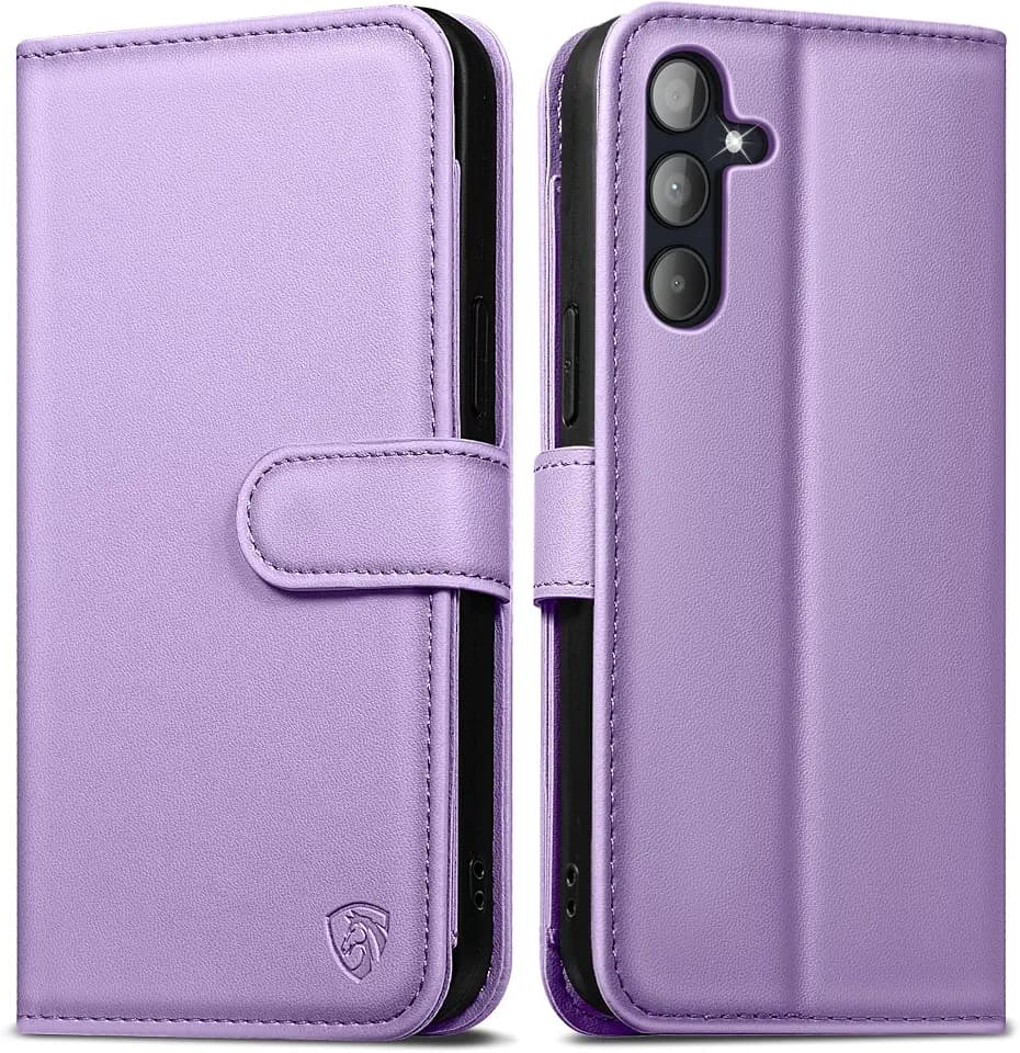 Handyhülle für Samsung Galaxy A55 hülle [Mit 1 Stück Panzer Schutz Glas][Kartenfächer][RFID Blocker][Standfunktion] Klapphülle Premium Lederhülle für Samsung A55 Stoßfeste Schutzhülle,LightLila
