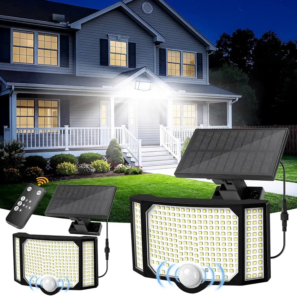 Solar Flood Lights Outdoor with Motion Sensor 3 Modes, 2 Pack