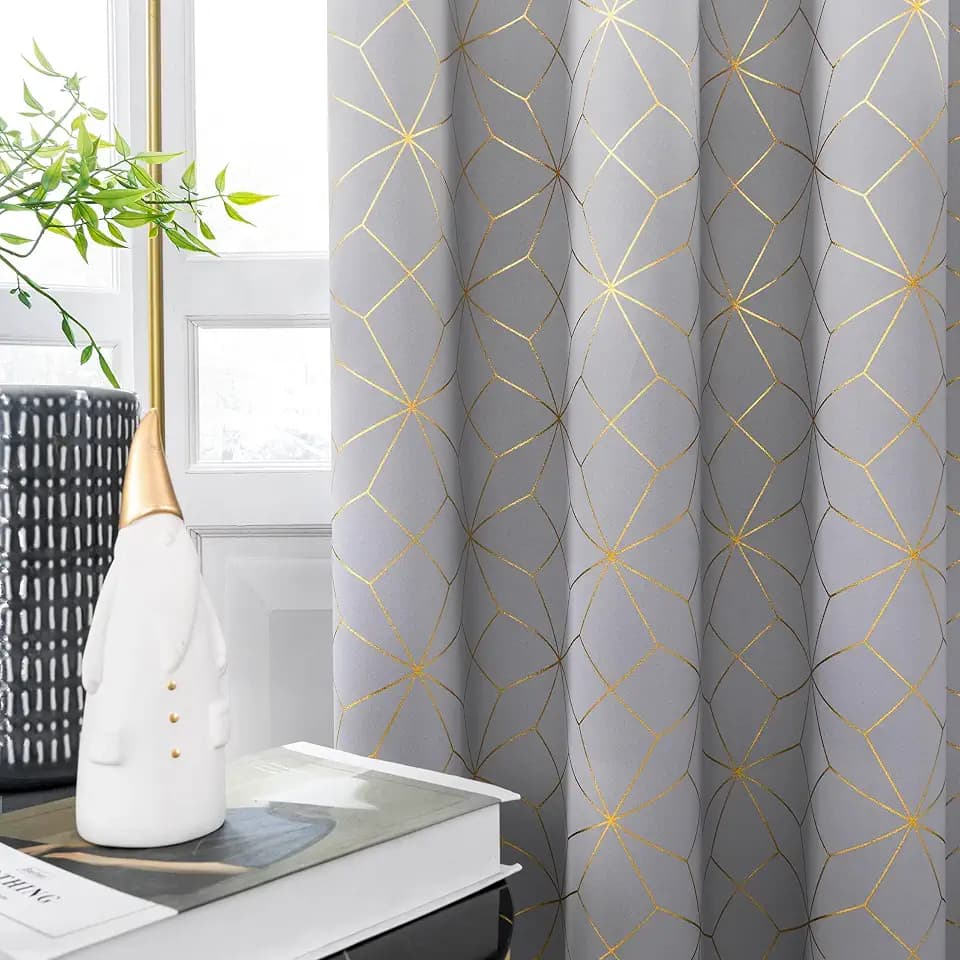 Beauoop Grey Gold 100% Blackout Curtains for Bedroom 50x54 2 Panels