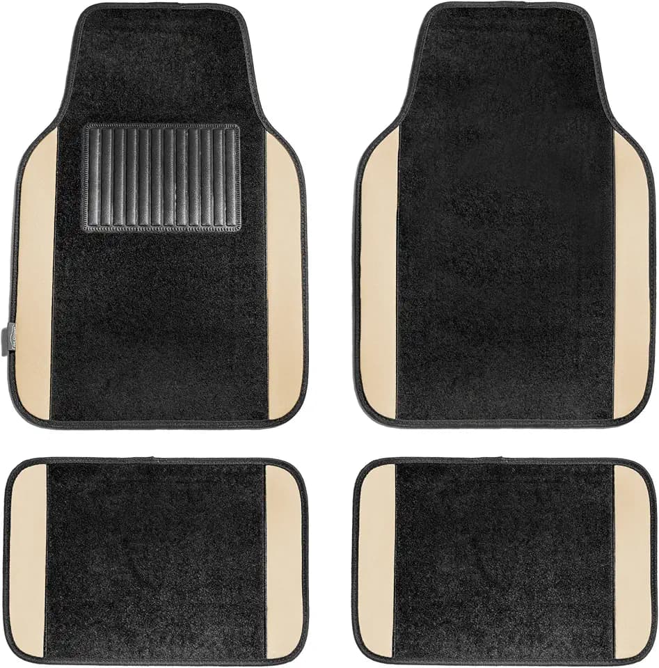 FH Group Automotive Floor Mats – Universal Fit Premium Carpet Car Mats with Driver Heel Pad, Full Set for Cars, SUVs & Trucks - Beige