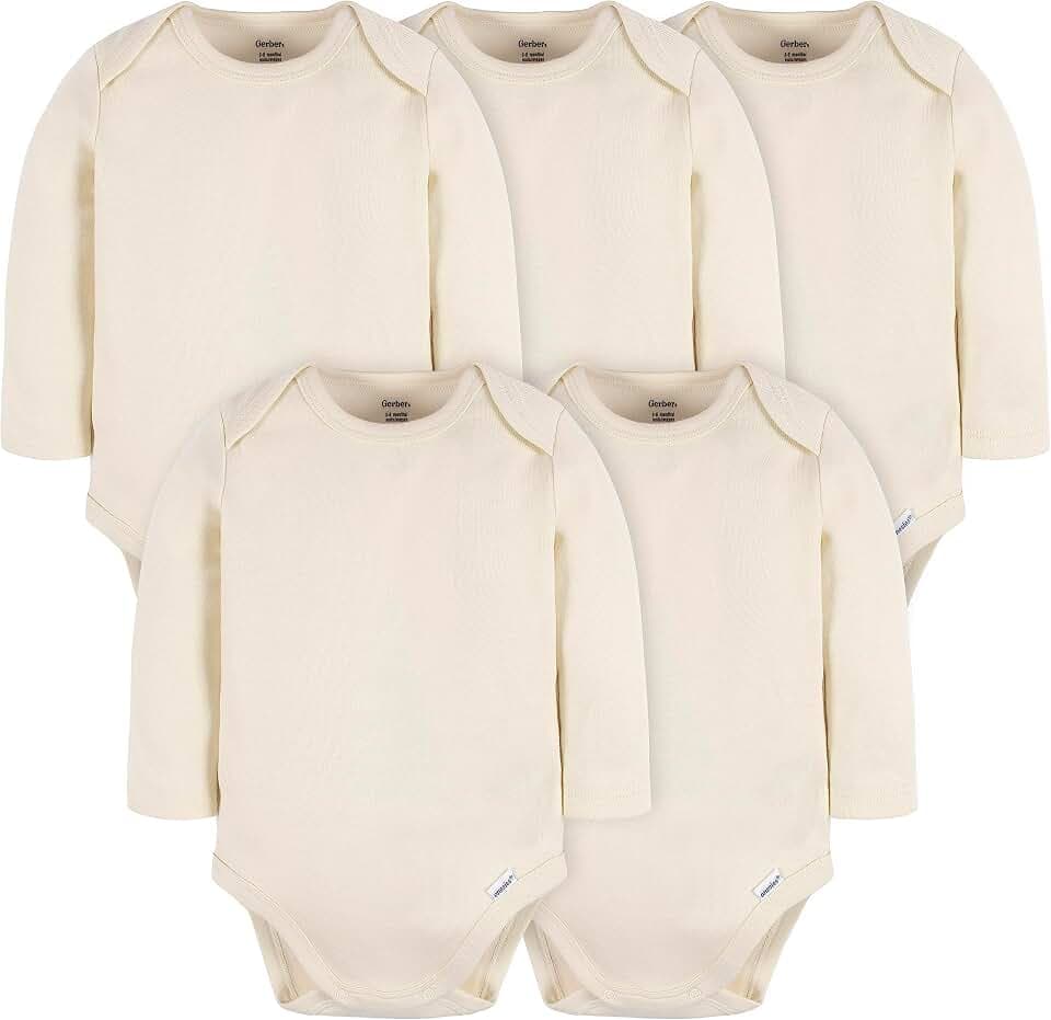 Gerber Bodys mit Schlupfausschnitt, langärmlig, 24 Monate, 5er-Pack, naturfarben