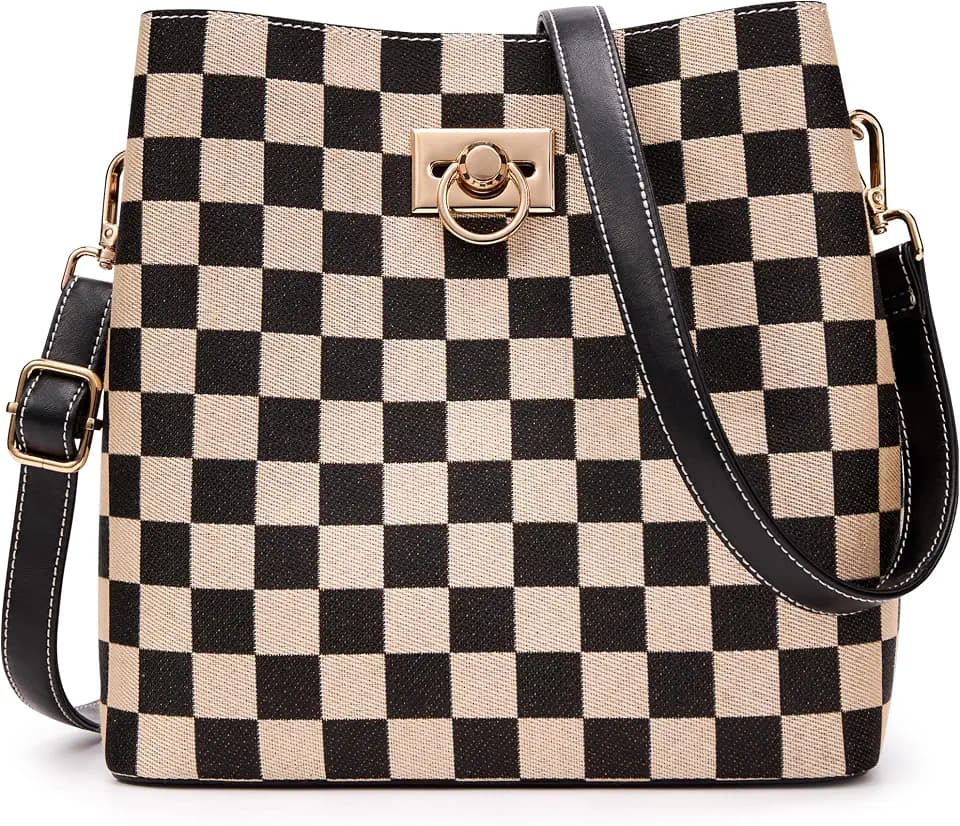 KALIDI Crossbody Purses for Women Vegan Leather Bucket Bag Fashion Ladies Crossbody Handbag Shoulder Purse with Multi Pockets