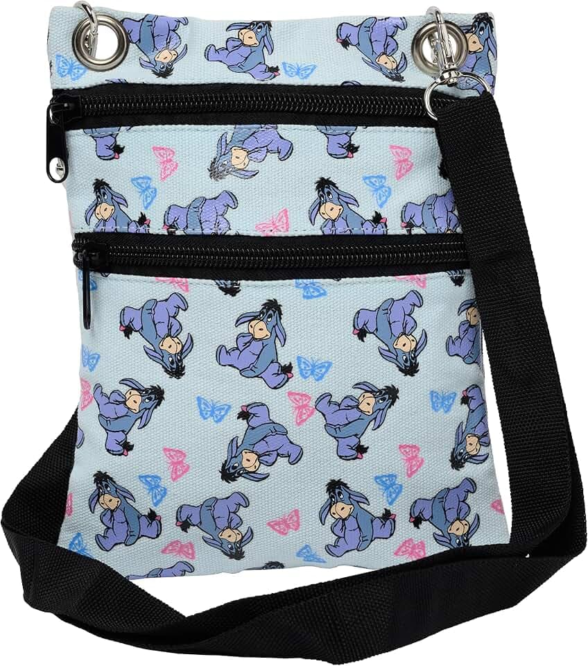 Disney Passport Bag Crossbody Mickey Minnie Eeyore Stitch Cheshire Print