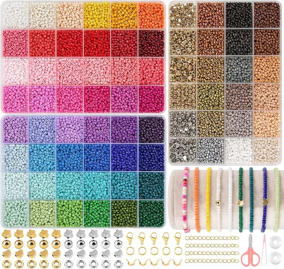 RUBY 38000 Stück Perlen für Armbänder, 3mm 66 Farbe Perlen Set, Perlen zum Auffädeln,Armbänder Selber Machen, DIY Schmuck Freundschaftsarmbänder & DIY Basteln, Armband, Halsketten, Geburtstag