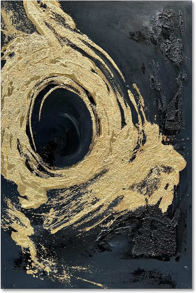 Art Hand-Painted Black and Gold Abstract Texture Oil Painting Modern Canvas Wall Art Deco 45x30 inches