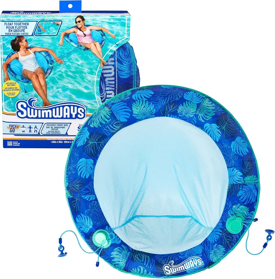 SwimWays Elite Spring Float Papasan Pool Lounger, Inflatable Pool Floats for Adults and Teens with Fast Inflation and Linking Capability, Ages 15 & Up, Supports Up to 250 lbs.