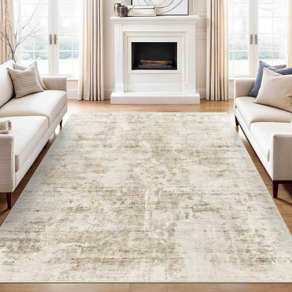 Soalmost Abstract Area Rug 6x9 for Living Room Washable Rugs Beige/Gray