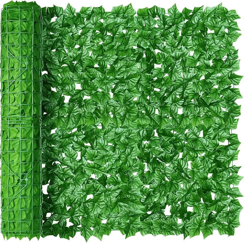 Faux Ivy Privacy Fence Screen Outdoor Expandable Artificial Greenery Roll Fake Hedge Wall (60x160 in-Vine Leaf)
