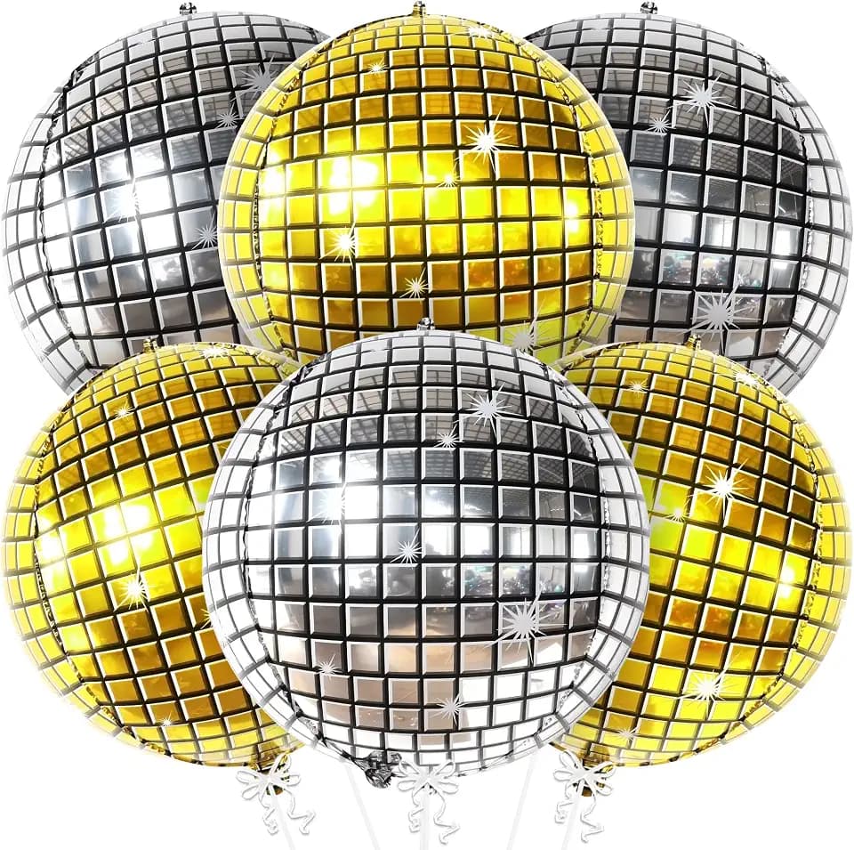 KatchOn Gold and Silver Disco Ball Balloons 22 Inch, Pack of 6