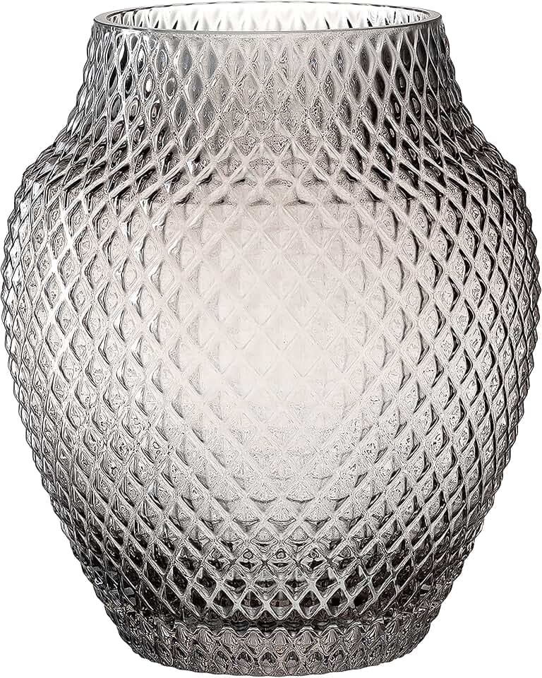 Leonardo Poesia Tisch-Vase, handgefertigte Deko-Vase in Grau, bauchige Blumen-Vase, Kerzen-Halter aus Glas, großes Windlicht, 22,5 cm hoch, 018673