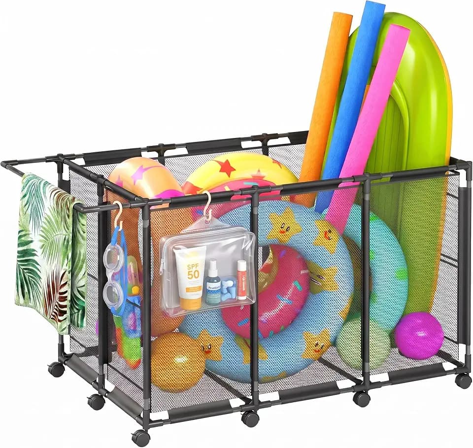 Pool Toy Storage Organizer, Large Rolling Mesh Pool Float Bin 218 Gallon