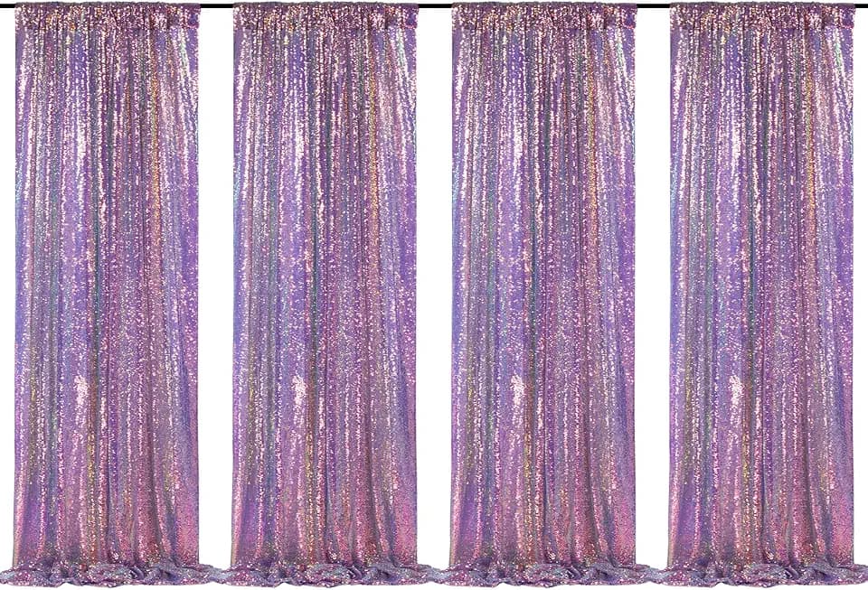 Sequin Backdrop Mermaid Purple 4 Pieces 2FTx8FT Shimmer Birthday Baby Shower Cake Table Decoration Backdrop Fabric