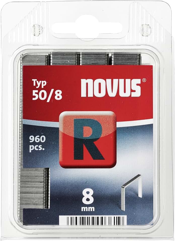 Novus Flachdrahtklammern mit 8 mm Länge, 960 Klammern, Typ 50/8, zur Befestigung von Folien, Etiketten, Papier und Pappe