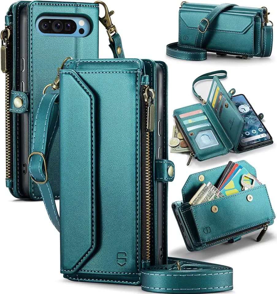 Strapurs for Google Pixel 10 Pro XL - Zipper Strap Wallet Case, Blue Green