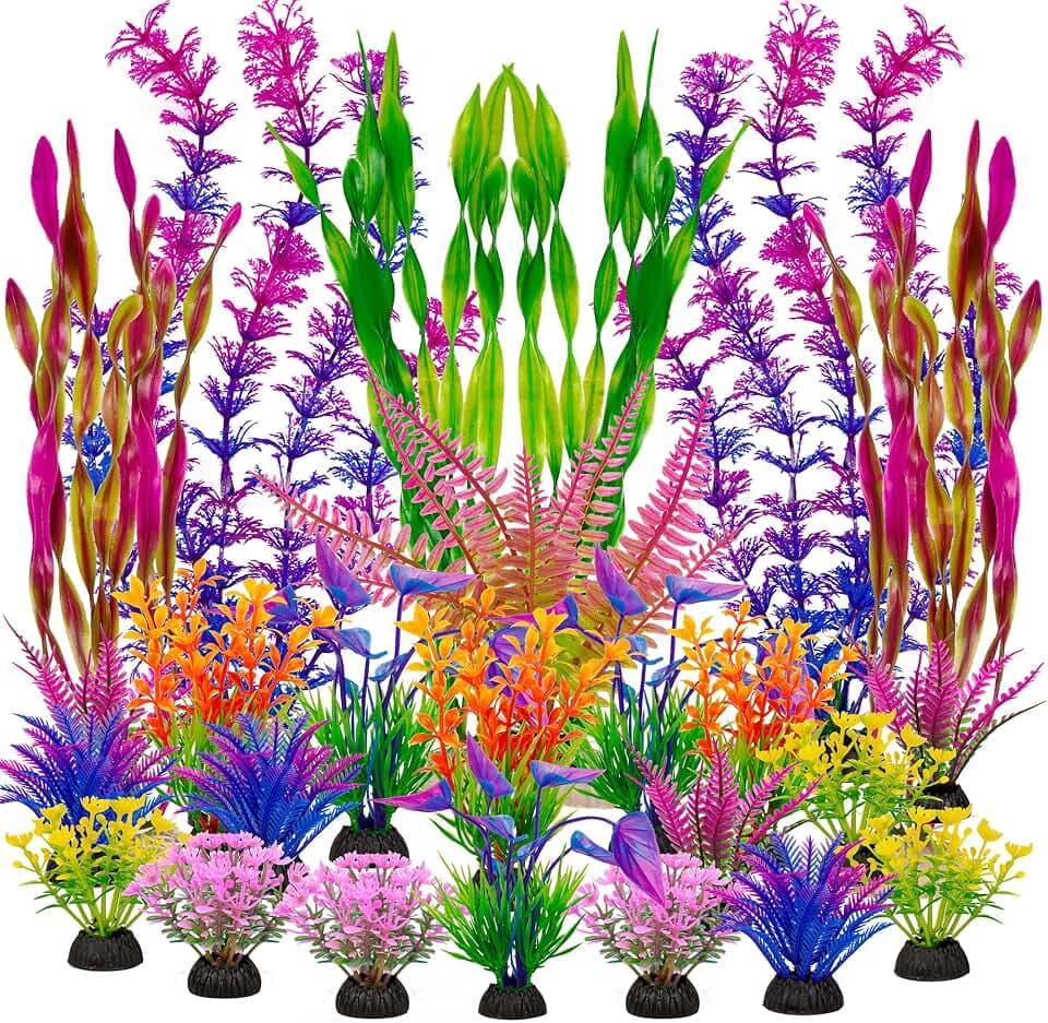 Ameliade Artificial Aquarium Plastic Plants Fish Tank Decorations, 25PCS