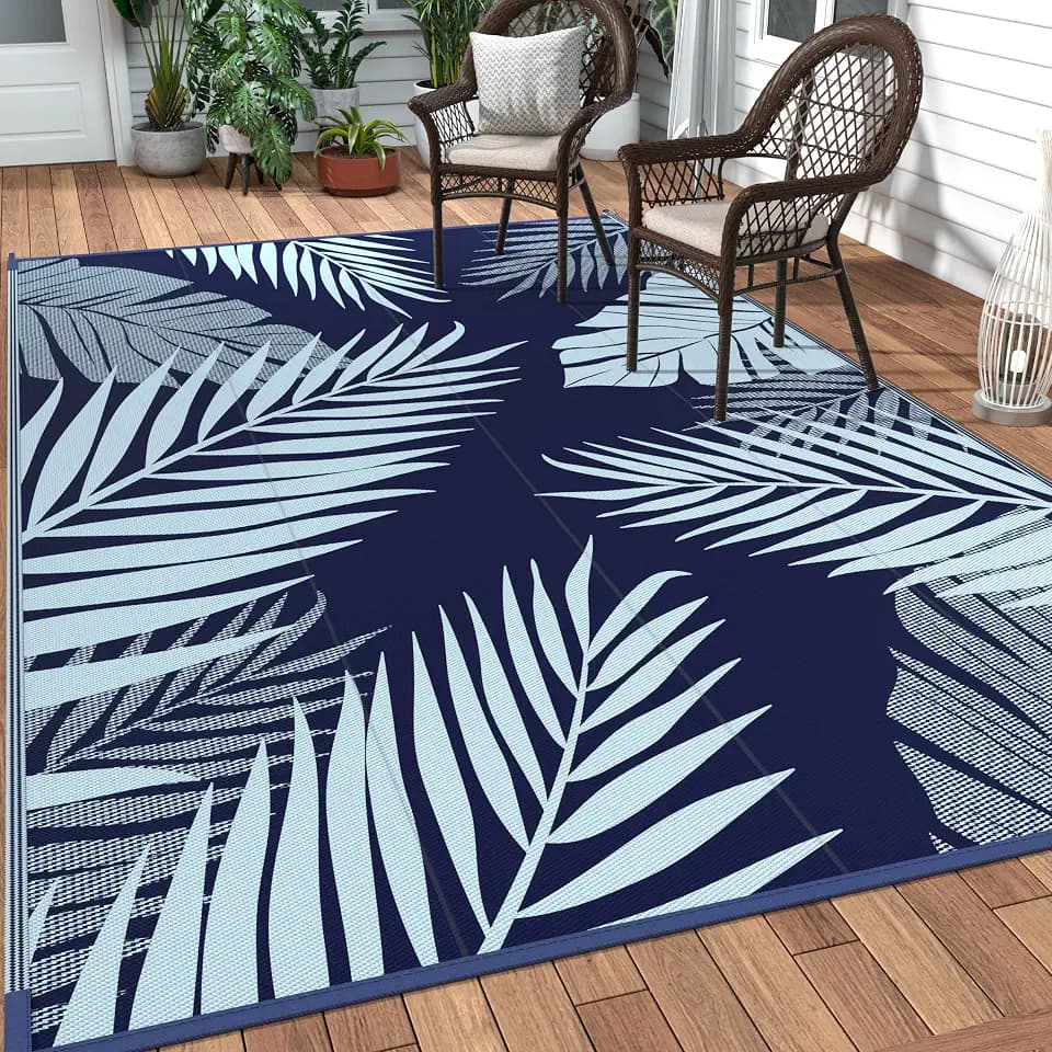 GENIMO Outdoor Rug, Waterproof Plastic Rugs for Patio, 5'x8' Blue