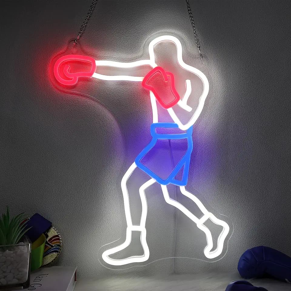 OkiyiD Boxen-Neonlicht als Geschenk für Männer, Boxgym-Dekor-Wandkunst, Kampfsport-Thema Raumdekor, ideal für Boxfans, Männerhöhlen und Clubbeleuchtungsatmosphäre