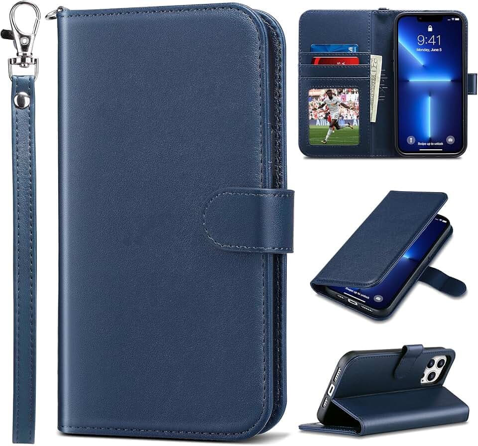 ULAK Compatible with iPhone 13 Pro Max Wallet Case Card Holder, Blue