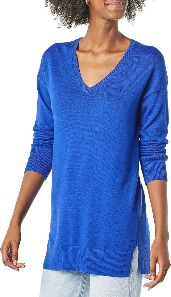 Amazon Essentials Women's Regular Fit Lightweight V-Neck Tunic Sweater, Long Sleeve