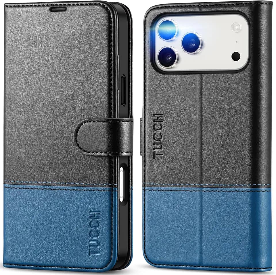 TUCCH Case Wallet for iPhone 18 Pro Max/17 Pro Max 6.9", Black & Light Blue