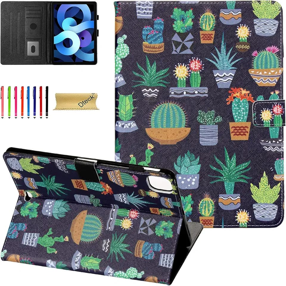 Dteck for iPad Air 11 Inch Case 2024, iPad Air 5th 4th Case, for iPad Pro 11 2022 2021 2020 2018 Case with Pencil Holder,PU Leather Slim Folio Stand Protection Smart Auto Sleep/Wake Cover,Cactus