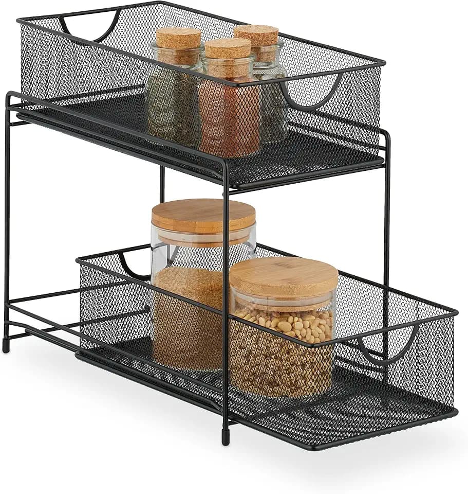 Relaxdays Küchen Organizer, 2 Ausziehkörbe, Etagenregal aus Metall, HxBxT: 32 x 19 x 35,5 cm, Bad Organizer, Farbwahl