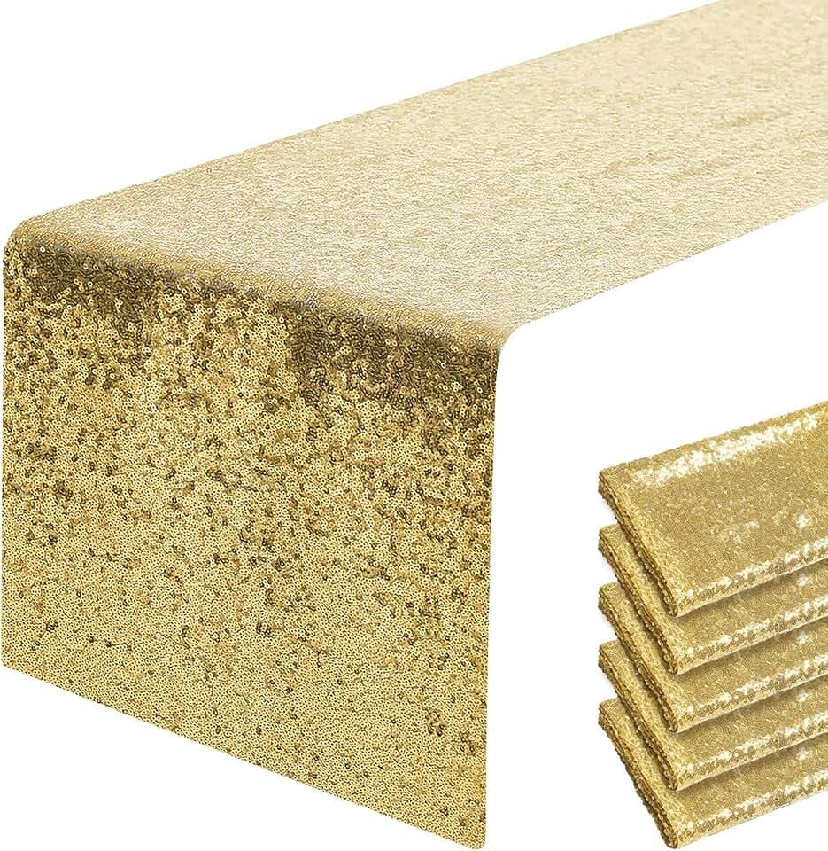 Pufogu 12 x 72 inches Gold Sequin Table Runner, 2 Packs
