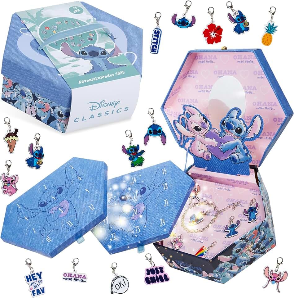 Disney Stitch Adventskalender 2025 Kinder Schmuck Weihnachtskalender order Adventskalender zum Befüllen Countdown Kalender für Teenager Kinder (Blauer Schmuck)