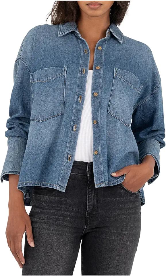 KUT from the Kloth Gertie-button Front Shirt Long Sleeve/Widecuff W/Pocket