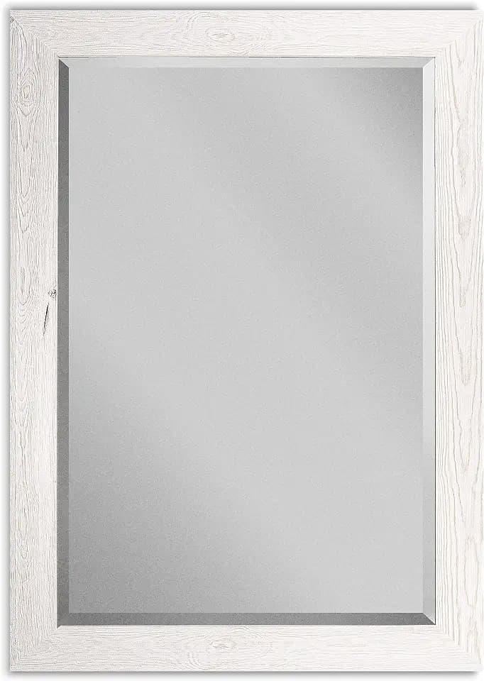 Renditions Gallery Rectangular Brite White Wood Framed Body Mirror Verticle Or Horizontal Farmhouse Wall Mounted Decorative Mirror for Bedroom Living Room Home Boho Decor - 41"x29" LT07