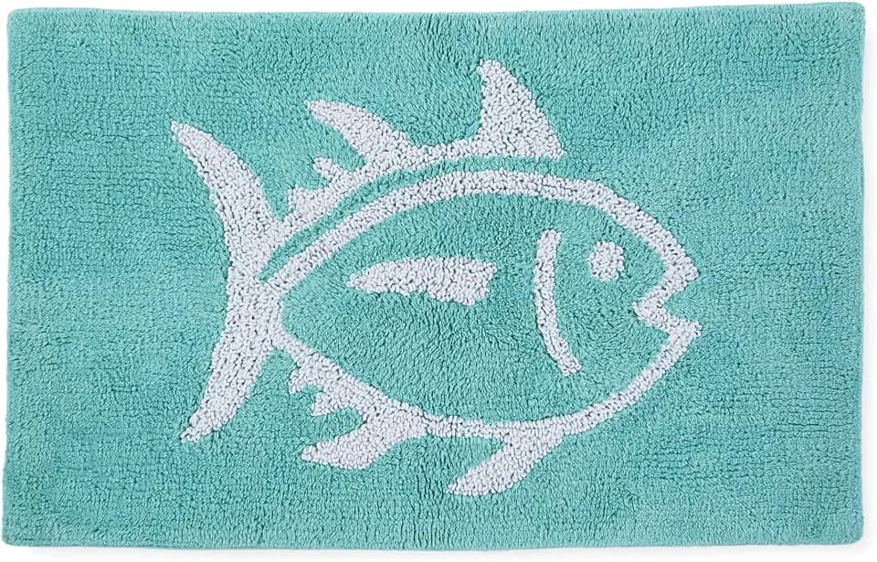 Southern Tide Reversible Bath Rug – 100% Cotton, Soft & Absorbent – Double-Sided Design with Signature Skipjack – Machine Washable Coastal Accent Rug – 20" x 32" – Aqua