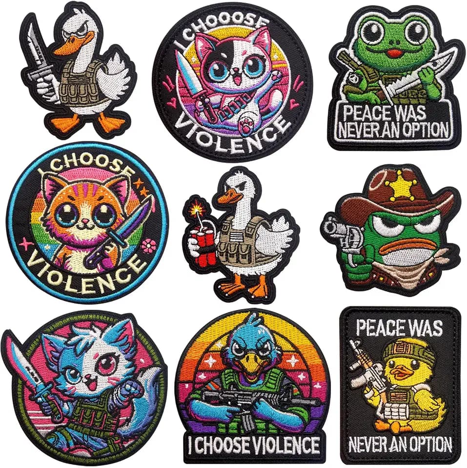 9 Stück Patches Klett Patch, lustig süß gestickte Aufnäher taktische Moral Klettverschluss-Aufnäher für Rucksäcke, Taschen, Westen, Militäruniformen, Jacken, Jeans, Hüte