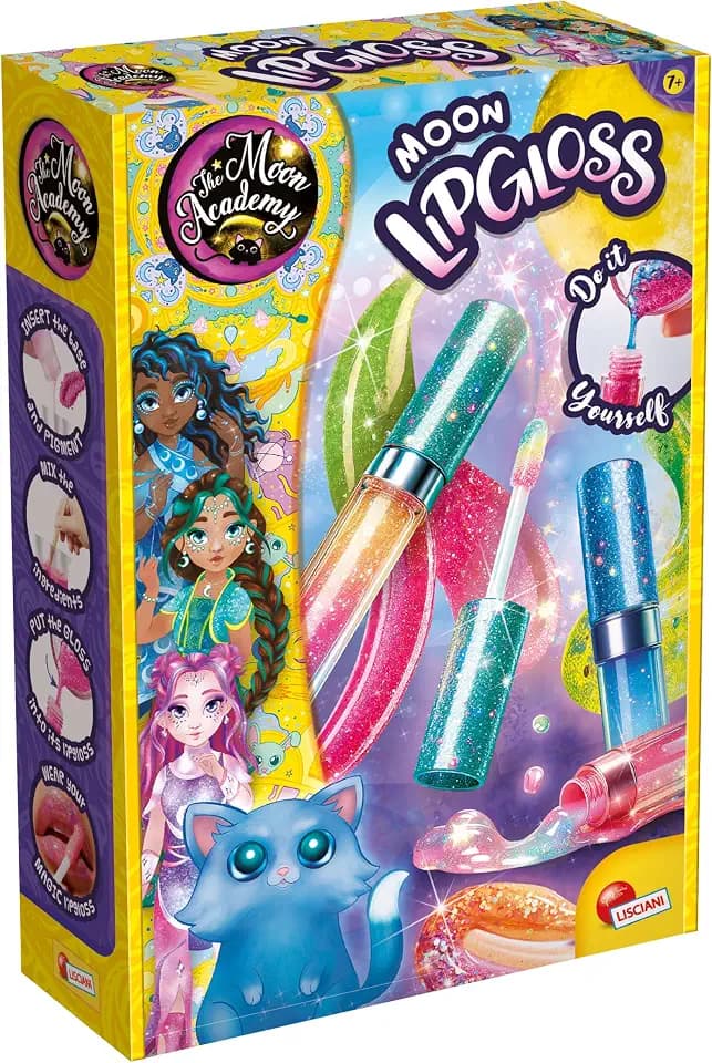 Lisciani - Moon Academy - Moon Lipgloss - Kit zur Herstellung von Lipgloss für Kinder ab 7 Jahren - Natürliches Lipgloss mit Kakaobutter & Kokosöl herstellen - Handarbeit - Geburtstagsgeschenkidee