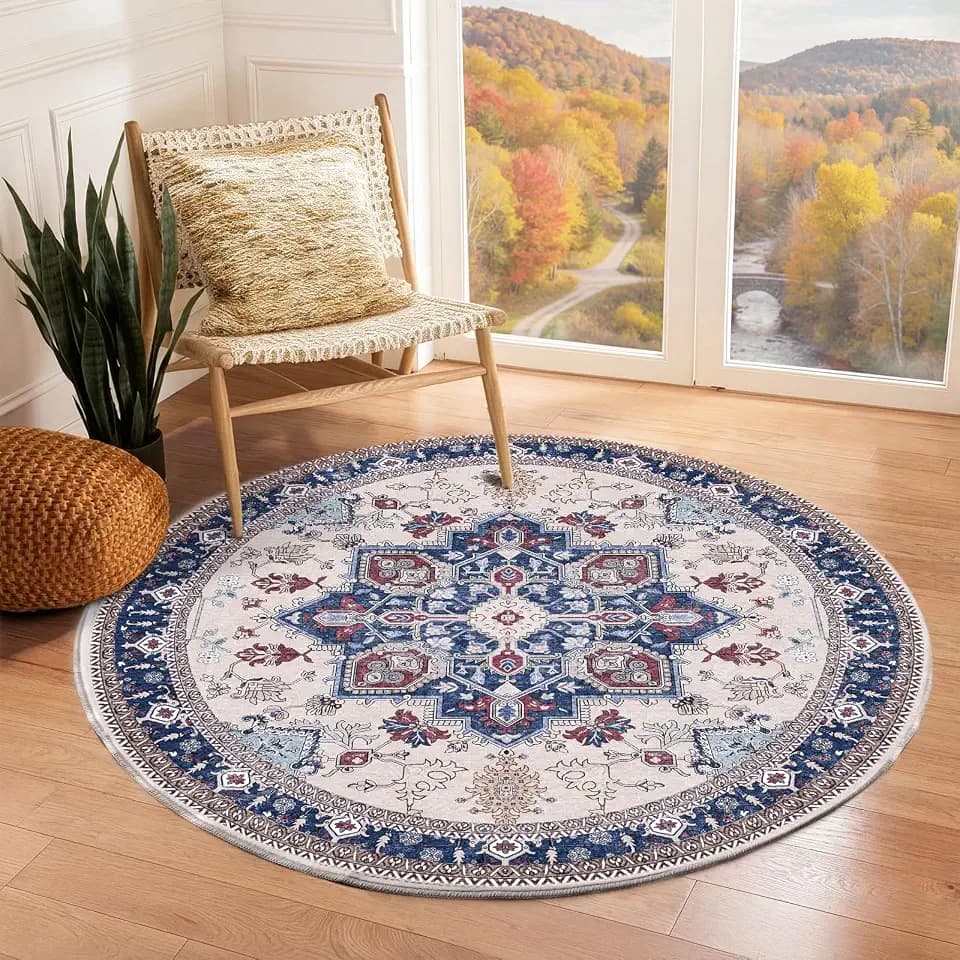 OPPODREAM Soft Area Rugs 3', Persian-Inspired Washable Rug, Blue & Red