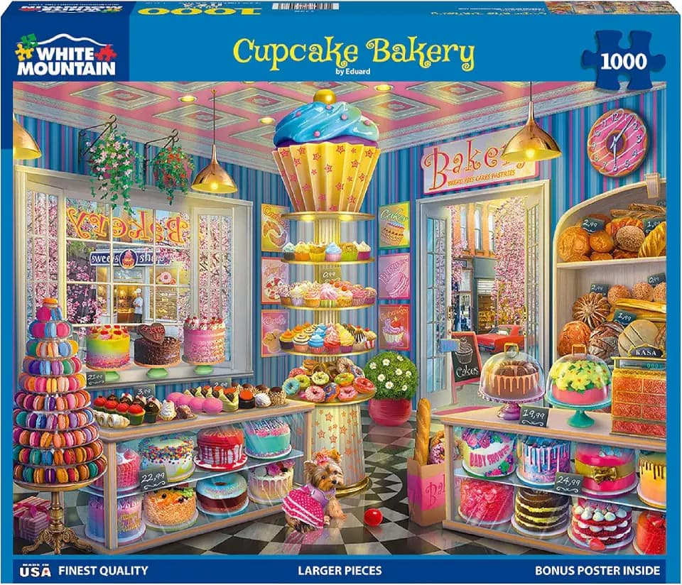 White Mountain 1000 Piece Jigsaw Puzzle Fun Food Collage, Cupcake Bakery