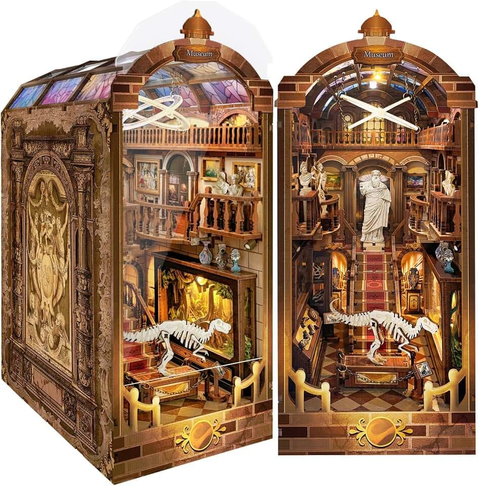 Quanquer DIY Book Nook Kit_ mit Staubschutz und LED-Licht 3D hölzerne Nook Book, 3D Holz Puzzle Puppenhaus Weihnachten Halloween Geburtstag Ideen für 14+ Jahre alt(Museen)