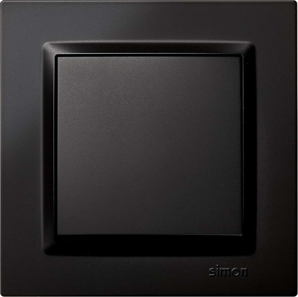 SIMON - Elektrischer Druckschalter, Innenwandschalter, Serie Simon 10, inkl. Rahmen, Deckel und Mechanik, für Wohnräume oder Touristenunterkünfte, Schwarz, 8,4 x 8,4 x 4,5 cm