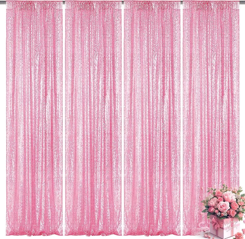 Matte Pink Sequin Backdrop Curtain 4 Pieces 2FTx8FT Glitter Photography Backdrop for Party Wedding Birthday Christmas Decorations