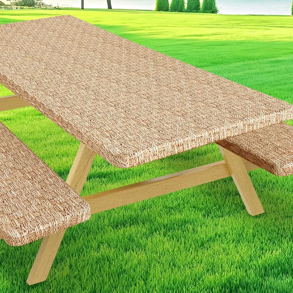 Moosfor Printed Spandex 5 Foot Fitted Picnic Table Cover with Bench Covers