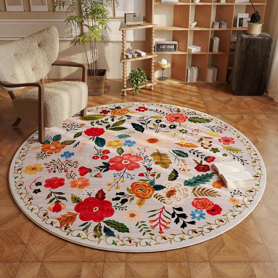 Rugcomf Round Area Rug 6ft Washable, Beige