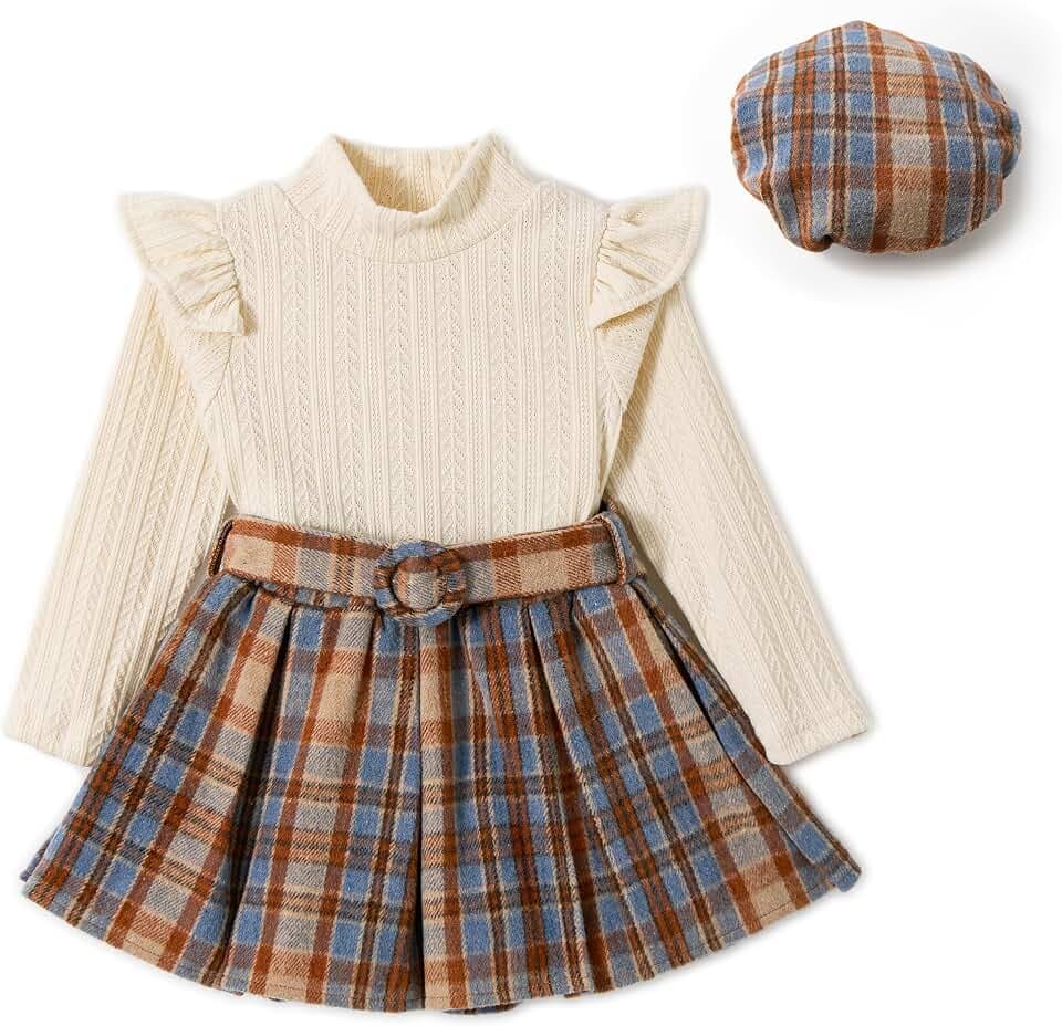 Miipat Kleinkind Mädchen Kleidung Set Mädchen Outfits Set Lange Ärmel Pullover Tops mit Mini Rock Sets Frühling Herbst Baby Bekleidungsets Mädchen Kleider