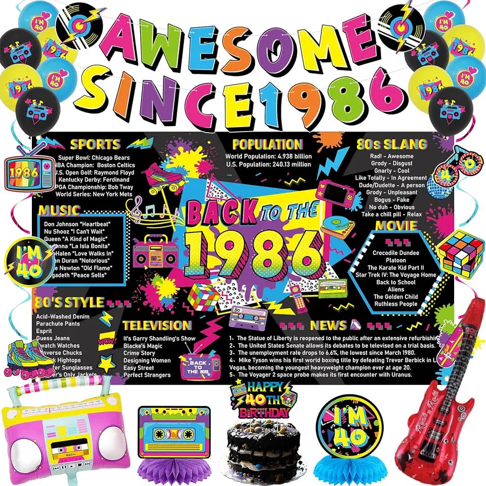 Crenics 80s Theme 1986 40th Birthday Decorations for Men Women