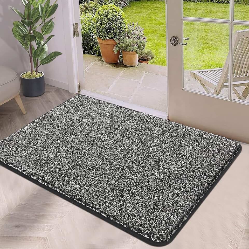 Pauwer Fußmatte Rutschfester Eingangstürmatte Waschbar strapazierfähiger Schmutzfänger Teppich für Eingang, Patio, Flur, Garten, Innen und Außen (60X90cm, Schwarz)