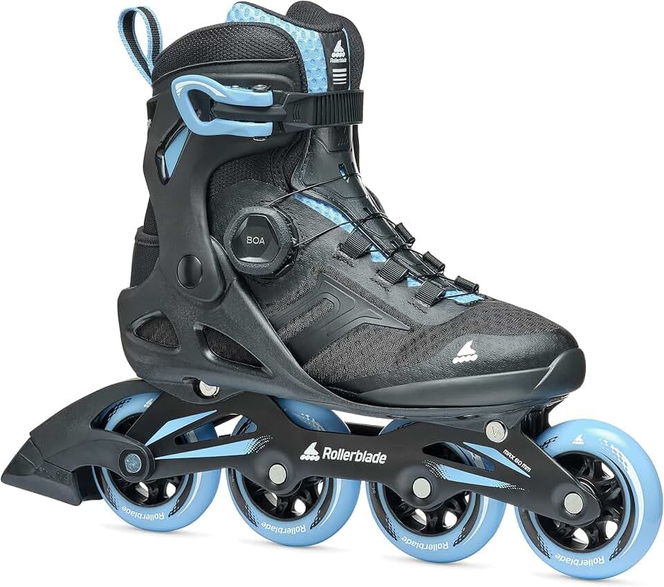 Rollerblade Macroblade 84 BOA Women's, Adult Fitness Inline Skate, Black & Powder Blue, Performance Inline Skates
