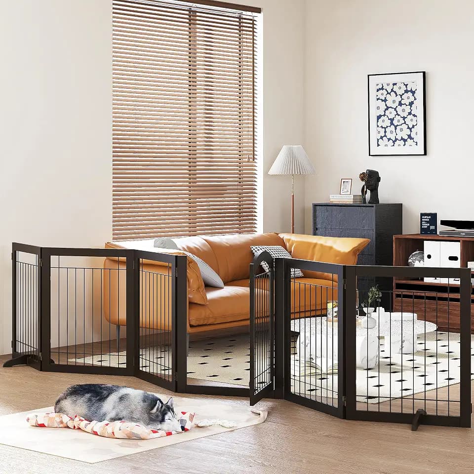 PAWLAND Dog Gate Indoor with Door, Freestanding, Foldable, 144" Wide, 30" H