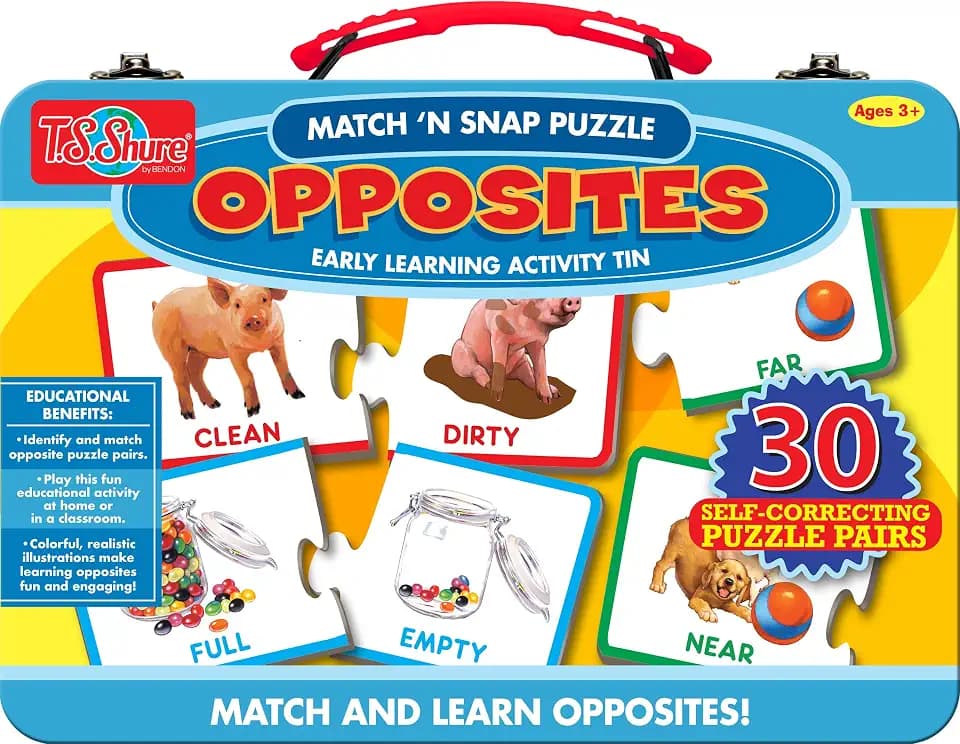 Bendon Opposites 30-Piece Matching Puzzle with Tin Storage Case