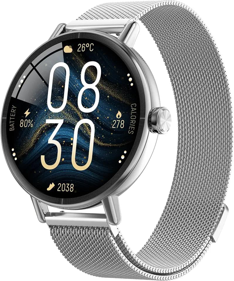 Gydom Smartwatch Damen Rund, 1.27" AMOLED Smart Watch mit Telefonfunktion, Fitnessuhr mit SpO2 Herzfrequenz Stress Kalorien Schlaf, 120+ Sportmodi & IP68 Wasserdicht Sportuhr für Samsung iOS Android