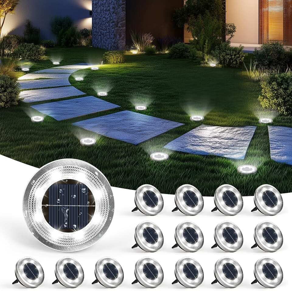 SOLPEX 16 Pack Solar Ground Lights Outdoor, Backyard Decor Cool White