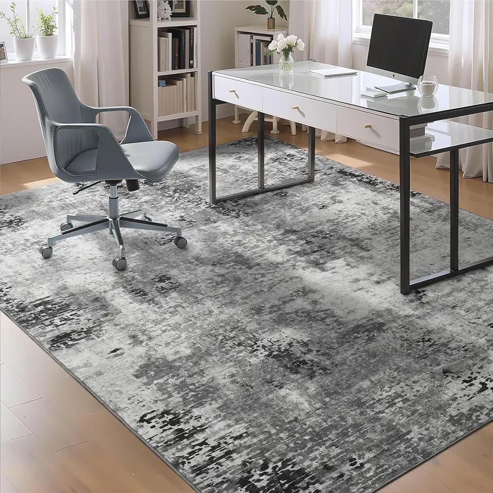 Living Room Rug 9x11 Gray Area Rugs Machine Washable Abstract Boho Large Rug Non-Slip Non-Shedding Faux Wool Indoor Vintage Carpet for Bedroom, Classroom, Dining Room, Kids Playroom