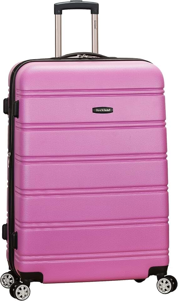 Rockland Melbourne Hardside Expandable Spinner Wheel Luggage, Checked Large 28", Pink